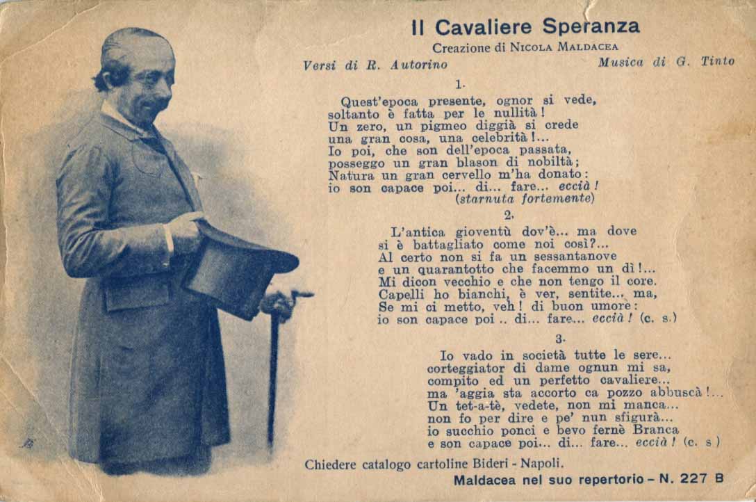 Il Cavaliere Speranza, creazione di Nicola Maldacea